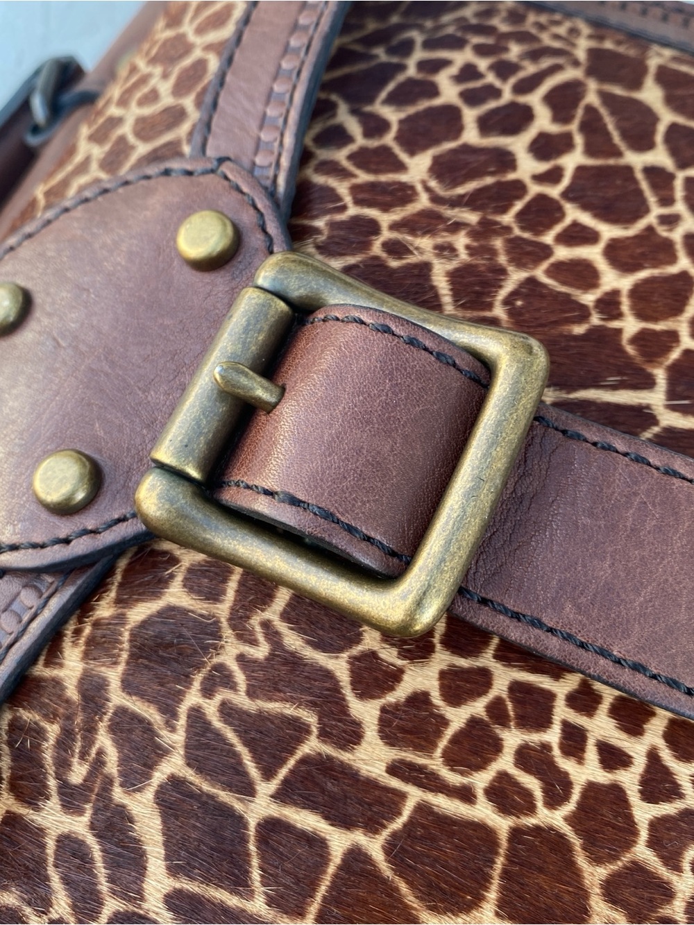 FOSSIL vintage revival reissue brown leather calfhair giraffe satchel bag purse - Picture 16 of 16